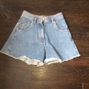 Maje belted high rise vintage inspired blue cut off denim shorts size 34